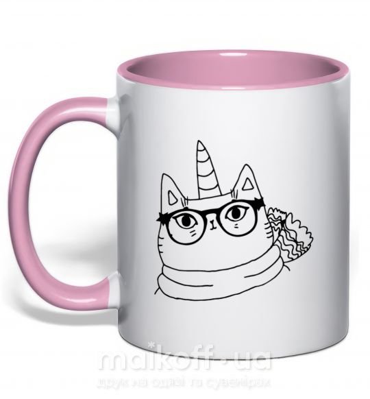 Чашка с цветной ручкой Cat with a bow Нежно розовый фото