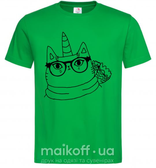 Мужская футболка Cat with a bow Зеленый фото