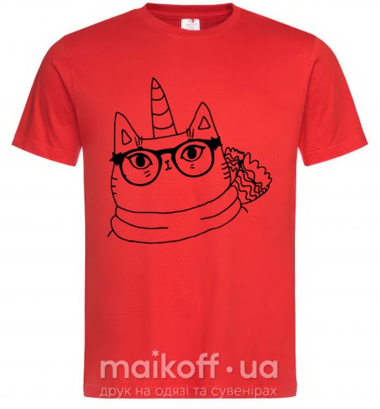 Мужская футболка Cat with a bow Красный фото