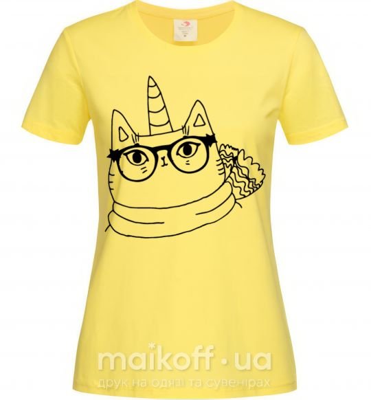 Женская футболка Cat with a bow Лимонный фото