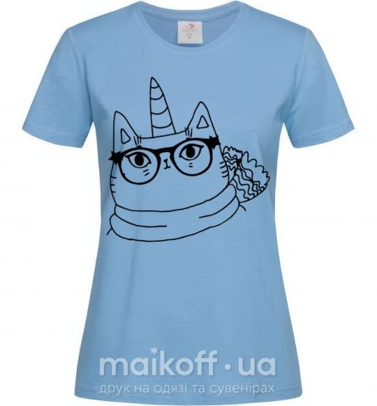 Жіноча футболка Cat with a bow Блакитний фото