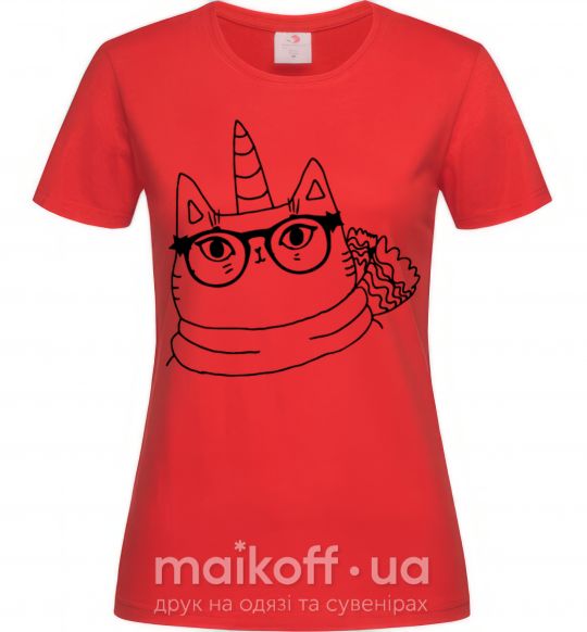 Женская футболка Cat with a bow Красный фото