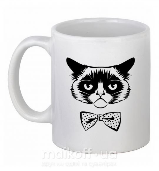 Чашка керамічна Grumpy cat with the bow Білий фото