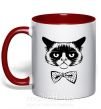 Чашка с цветной ручкой Grumpy cat with the bow Красный фото