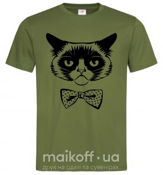 Чоловіча футболка Grumpy cat with the bow Оливковий фото