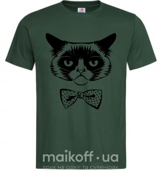 Мужская футболка Grumpy cat with the bow Темно-зеленый фото