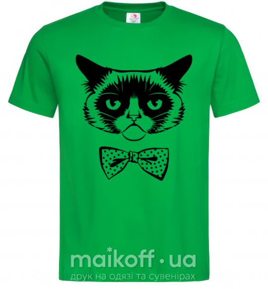 Мужская футболка Grumpy cat with the bow Зеленый фото