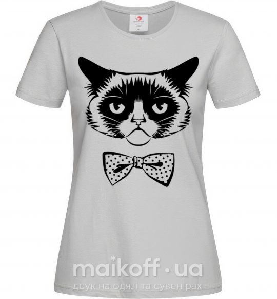 Женская футболка Grumpy cat with the bow Серый фото