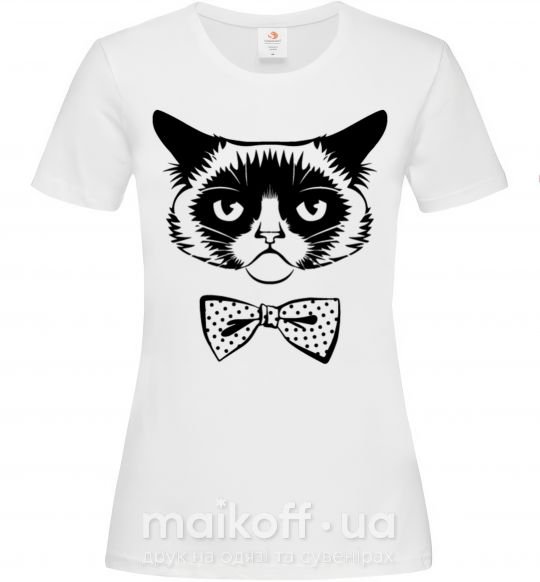 Женская футболка Grumpy cat with the bow Белый фото