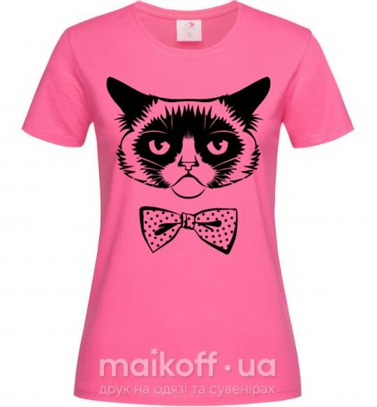 Жіноча футболка Grumpy cat with the bow Яскраво-рожевий фото