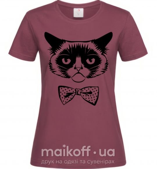 Женская футболка Grumpy cat with the bow Бордовый фото