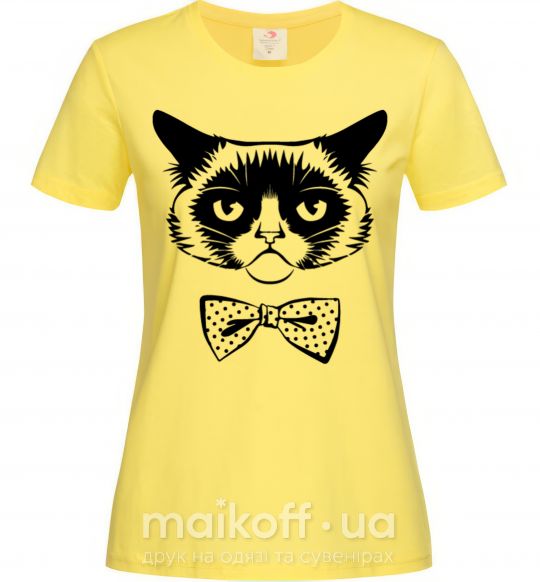 Женская футболка Grumpy cat with the bow Лимонный фото