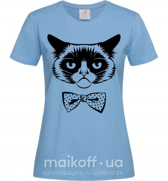 Женская футболка Grumpy cat with the bow Голубой фото