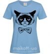 Жіноча футболка Grumpy cat with the bow Блакитний фото