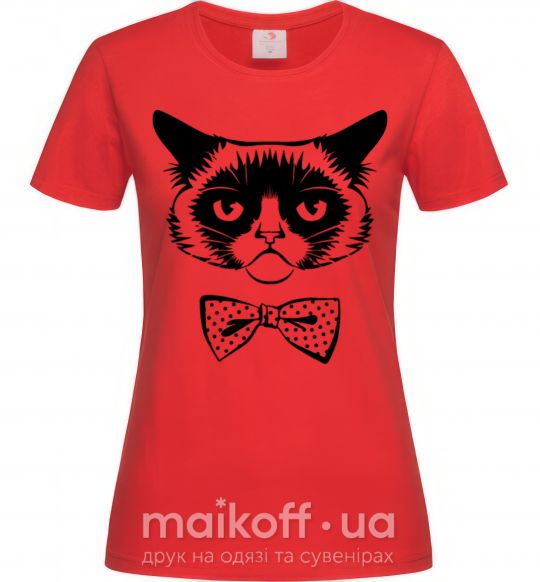 Женская футболка Grumpy cat with the bow Красный фото