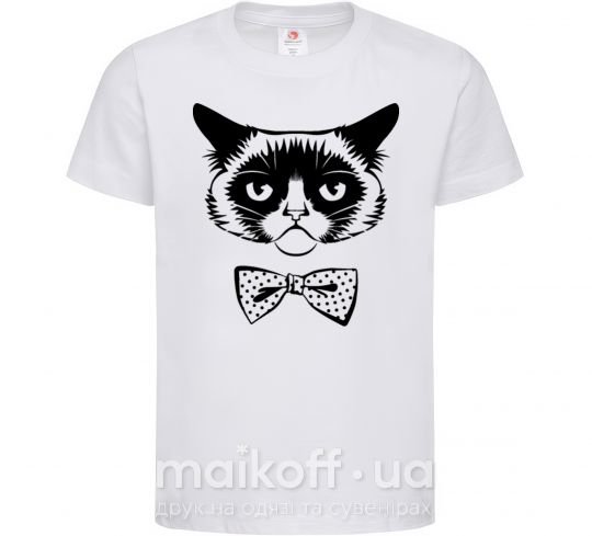Детская футболка Grumpy cat with the bow Белый фото