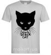 Мужская футболка Black black cat Серый фото