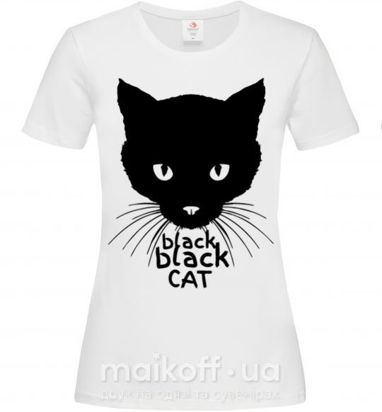Женская футболка Black black cat Белый фото
