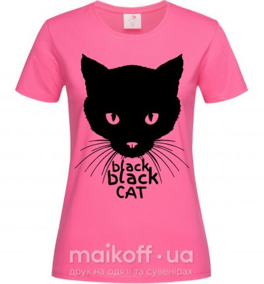 Жіноча футболка Black black cat Яскраво-рожевий фото