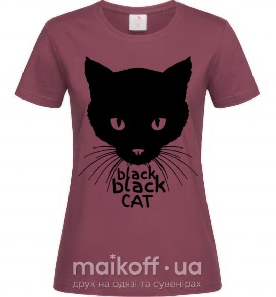 Жіноча футболка Black black cat Бордовий фото