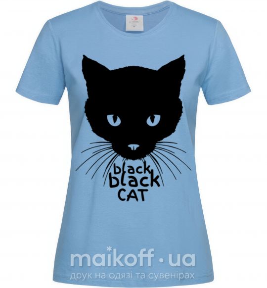 Женская футболка Black black cat Голубой фото