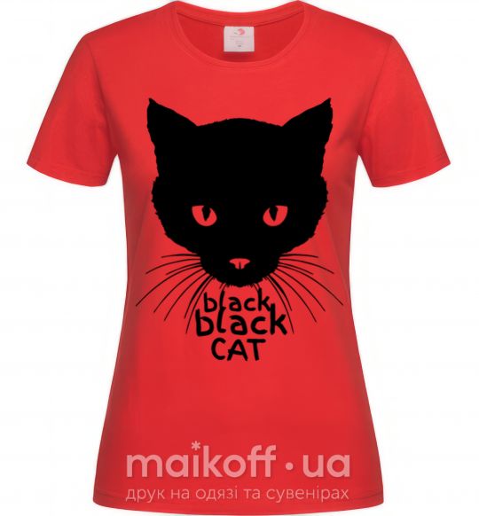 Женская футболка Black black cat Красный фото