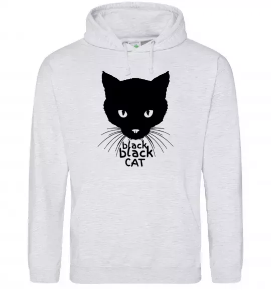 Мужская толстовка (худи) Black black cat Серый меланж фото