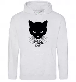 Мужская толстовка (худи) Black black cat Серый меланж фото