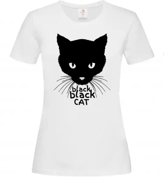 Женская футболка Black black cat Белый фото