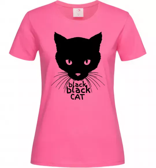 Женская футболка Black black cat Ярко-розовый фото