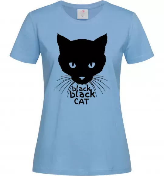 Женская футболка Black black cat Голубой фото