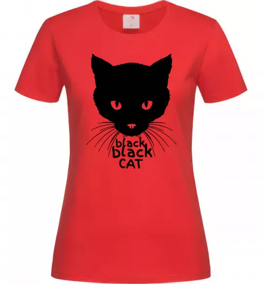 Женская футболка Black black cat Красный фото