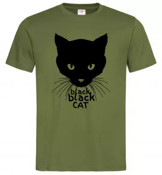 Мужская футболка Black black cat Оливковый фото