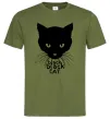 Мужская футболка Black black cat Оливковый фото