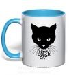 Чашка с цветной ручкой Black black cat Голубой фото