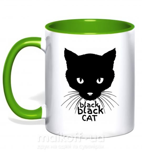 Чашка з кольоровою ручкою Black black cat Зелений фото