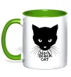 Чашка з кольоровою ручкою Black black cat Зелений Чашка з кольоровою ручкою Black black cat Зелений фото