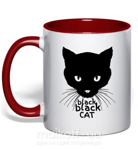 Чашка з кольоровою ручкою Black black cat Червоний фото
