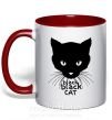 Чашка з кольоровою ручкою Black black cat Червоний фото