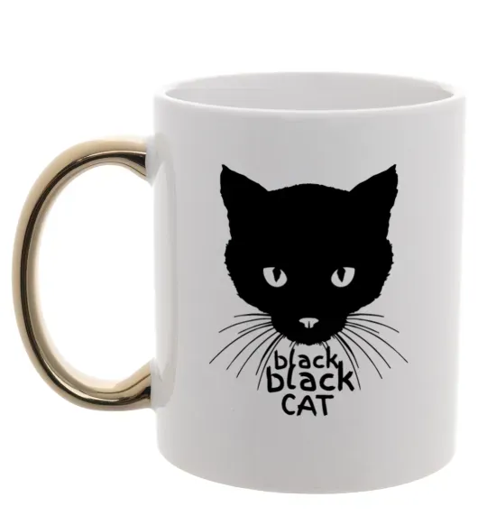 Чашка з кольоровою ручкою Black black cat Золото фото
