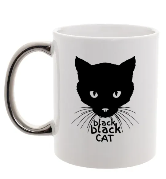 Чашка з кольоровою ручкою Black black cat Срібло фото