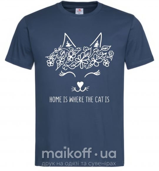 Мужская футболка Home is where the cat is Темно-синий фото