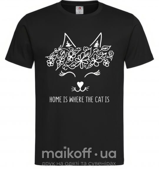 Мужская футболка Home is where the cat is Черный фото