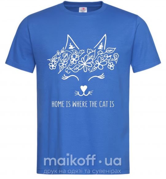 Мужская футболка Home is where the cat is Ярко-синий фото