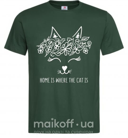Мужская футболка Home is where the cat is Темно-зеленый фото