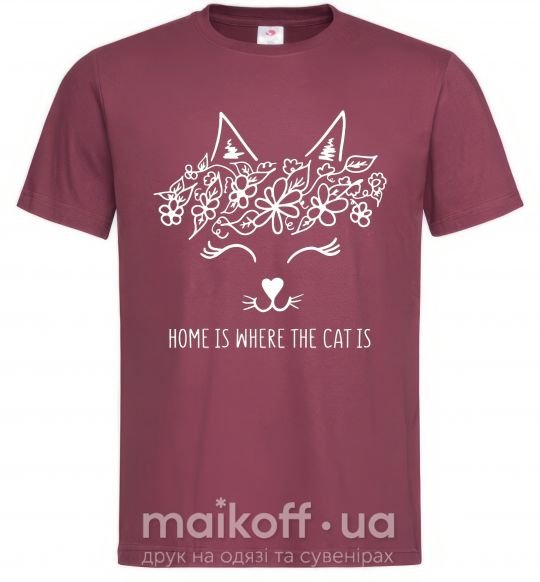 Мужская футболка Home is where the cat is Бордовый фото