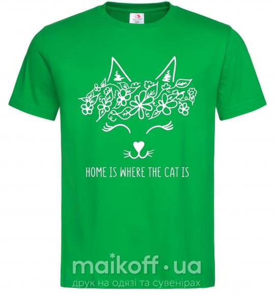 Мужская футболка Home is where the cat is Зеленый фото