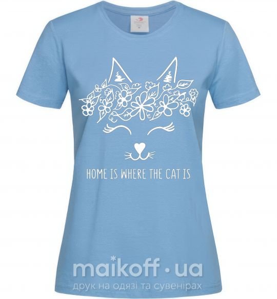 Жіноча футболка Home is where the cat is Блакитний фото