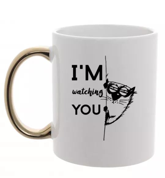 Чашка з кольоровою ручкою I'm watching you Золото фото