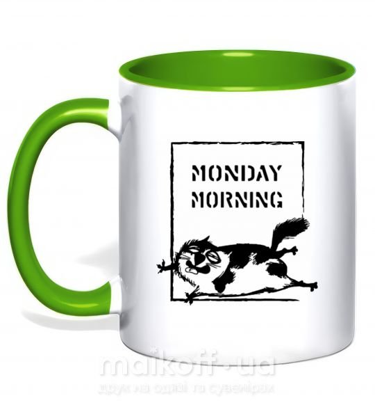 Чашка з кольоровою ручкою Monday morning Зелений фото